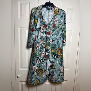 Attitudes by Renee tropical bird and leaf print dress